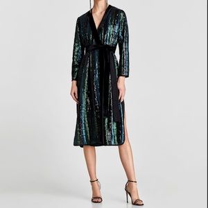 NWT Zara Sequined Kimono Crossover Dress w/velvet